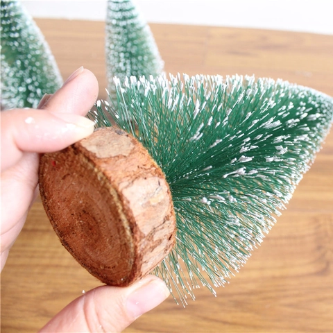 Mini Sapin De Noël Aiguille De Pin Artificielle Enneigé Ornement De Bureau Base En Bois Décoration Festive