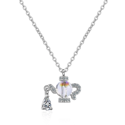 Collar con Colgante de Tetera Creativa Cobre Plateado Diamantes de Imitación Gota de Agua Cristal Joyería de Moda Coreana Mujer