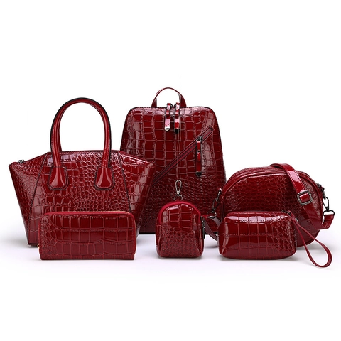 Collezione Borse Donna Moda Motivo Coccodrillo PU Lucido Zaino Borsa A Mano Borsa A Tracolla Portafoglio Beauty Case