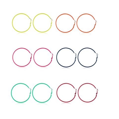Grote Ronde Hoop Oorbellen Geverfd Metaal Retro Neon Kleuren Eenvoudig Mode Accessoire Voor Dames