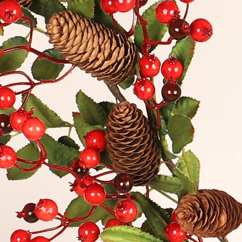 Christmas Garland Decorative Vine With Artificial Leaves Red Berries Natural Pine Cones For Hanging Home Decor