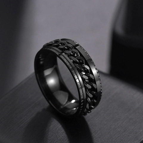 Anello Spinner in Acciaio Inossidabile per Uomo Catena Rotante Stile Punk Hip Hop Lucido Gioielli Antistress
