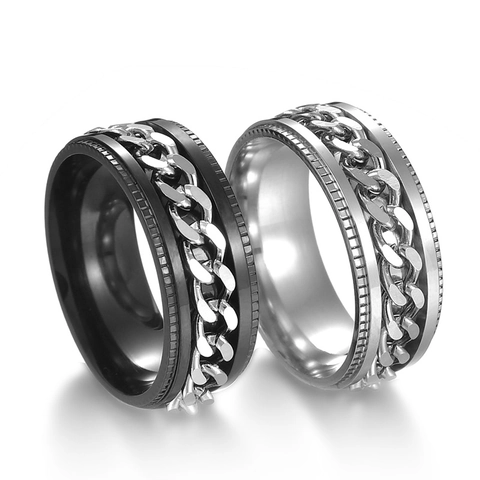 Anello Spinner in Acciaio Inossidabile per Uomo Catena Rotante Stile Punk Hip Hop Lucido Gioielli Antistress
