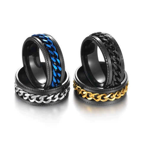 Anello Spinner In Acciaio Inossidabile Fascia A Catena Cubana Rotante Stile Punk Hip Hop Gioielli Uomo