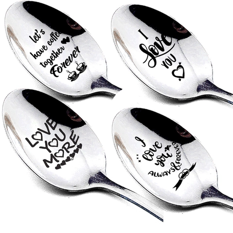 Cucchiaio Inciso In Acciaio Inox Manico Lungo Caffè Dessert Per Matrimonio Anniversario San Valentino Regalo Romantico Lucidato A Specchio