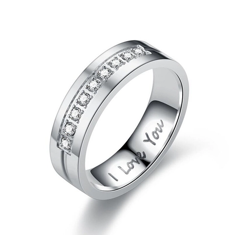Anello di Coppia in Acciaio Inossidabile con Incisione I Love You Oro Argento Strass Gioielli alla Moda Regalo