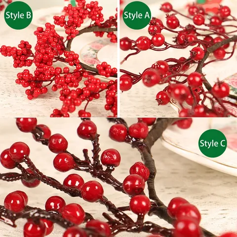 Ghirlanda Natalizia Di Bacche Rosse Artificiali Ramo Marrone Ornamento Appeso Rotondo Decorazione Festiva Casa Muro Porta Inverno Realistico