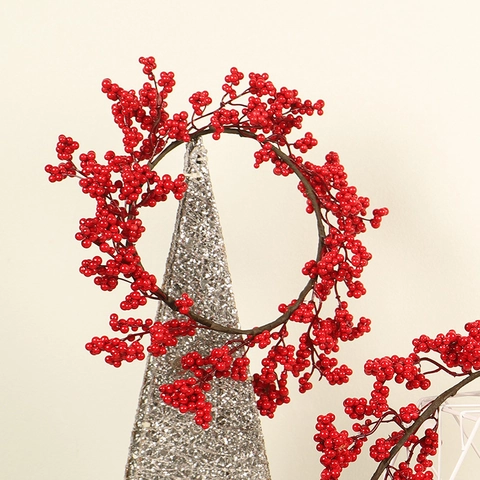 Ghirlanda Natalizia Di Bacche Rosse Artificiali Ramo Marrone Ornamento Appeso Rotondo Decorazione Festiva Casa Muro Porta Inverno Realistico