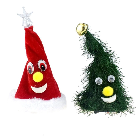 Elektrischer Tanzender Schaukelnder Weihnachtsbaum Hut Musikalisches Cartoon Plüsch Plastik Spielzeug Neuheit Desktop Dekoration
