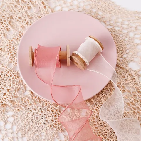 Organza Lint Gegolfde Rand Vissenstaart Chiffon Lint Voor DIY Strikken Cadeauverpakking Boeketten Decoraties