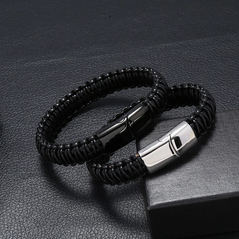 Herren Geflochtenes Rindsleder Armband Mit Edelstahl Magnetverschluss Mehrlagig Breit Punk Stil Retro Gothic Schmuck