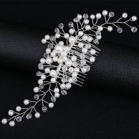 Handgefertigter Brauthaarranken Haarschmuck Künstliche Perle Kristall Legierung Hochzeit Haarkamm Eleganter Blumen Blatt Kopfschmuck Für Bräute