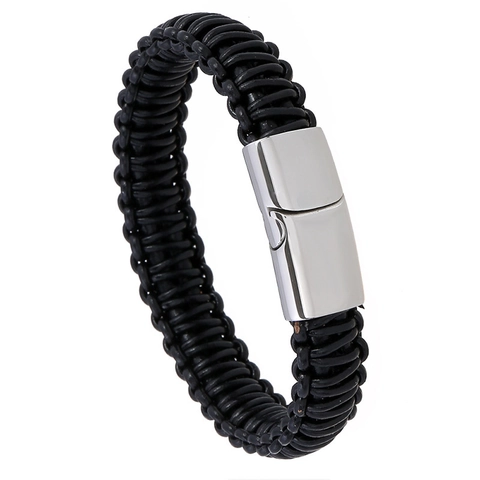 Herren Geflochtenes Rindsleder Armband Mit Edelstahl Magnetverschluss Mehrlagig Breit Punk Stil Retro Gothic Schmuck