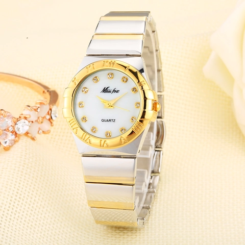Luxury Women Quartz Watch Alloy Rhinestone Decor Waterproof Fashion Metal Band Elegant Mother Of Pearl Dial Wristwatch