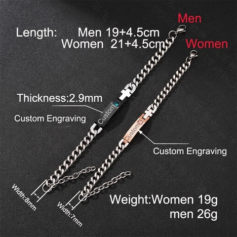 Stainless Steel Bracelet With Square Zircon Cross Hollow ID Plate Cuban Link Chain Jewelry For Men Women