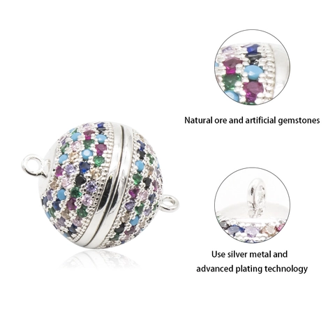 Spherical Magnetic Jewelry Clasps Copper Micro Paved Zircon Colorful Rhinestone Connectors DIY Bracelet Necklace Findings