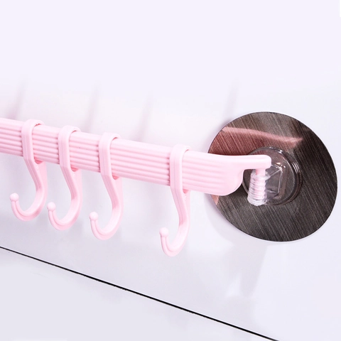 Wall Mounted Hook Rack Multiple Hooks Plastic Self Adhesive No Drill For Kitchen Bathroom Storage Modern Simple Organizer