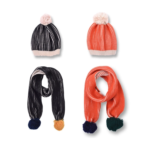 Cappello In Maglia E Sciarpa Per Bambini A Righe Lana Caldo Inverno Autunno Pompon Per Ragazzi Ragazze