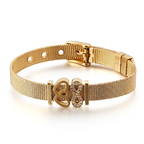 Pulsera De Malla De Acero Inoxidable Con Dijes De Corazón E Infinito Diamantes De Imitación Joyería Ajustable Para Mujer