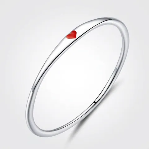 925 Sterling Silver Ring With Red Enamel Heart Minimalist Romantic Jewelry For Women Platinum Plated Sweet Gift