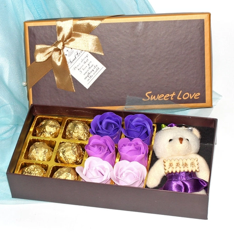 Soap Rose Flower Gift Box With Bear Plush Toy Fragrant Artificial Floral For Valentine Day Mother Day Birthday Gift
