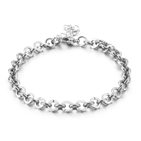 Bracciale A Catena Acciaio Inossidabile 316L Semplice O-Link Gioielli Minimalisti Per Donne Ragazze Regolabile Argento