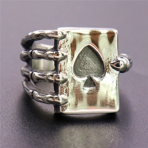 Anello In Acciaio Inossidabile Mano Di Teschio Con Asso Di Picche Gioielli Punk Gothic Rock Per Uomo Donna Biker