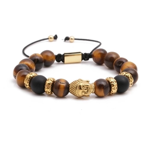 Bracciale Di Perline Testa Di Buddha Pietra Naturale Acciaio Inossidabile Regolabile Fatto A Mano Gioielli Etnici Vintage Uomo Donna