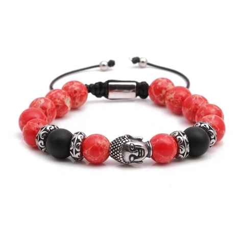 Bracciale Di Perline Testa Di Buddha Pietra Naturale Acciaio Inossidabile Regolabile Fatto A Mano Gioielli Etnici Vintage Uomo Donna