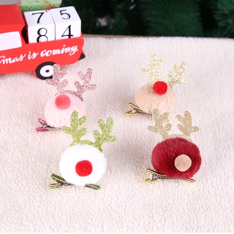 Fermagli Per Capelli Con Corna Di Renna Palla Di Peluche Glitter Accessori Per Feste Di Natale Forcine Carine