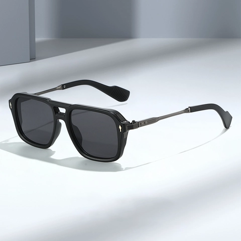 Sunglasses Retro Large Square PC Metal Frame UV400 Protection Double Bridge Fashion Driving Eyewear For Men
