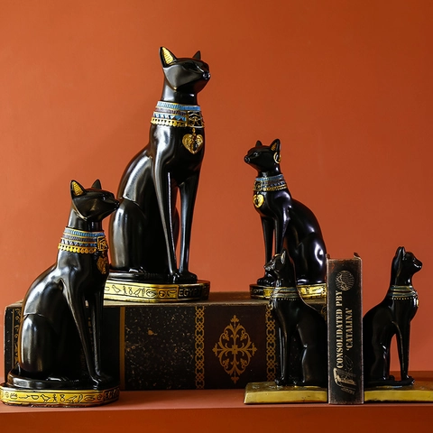 Estatua Gato Egipcio Diosa Bastet Figurita Resina Estilo Antiguo Egipto Decoración Para Hogar Oficina Sujetalibros Candelabro Regalo