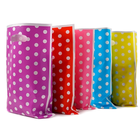Polka Dot Plastic Artificial Pearl Film Gift Bags With Cut-out Handle For Birthday Party Wedding Candy Treats Packaging Colorful