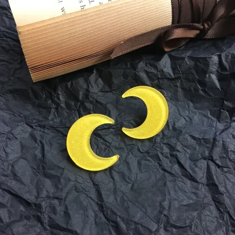 Yellow Glitter Acrylic Crescent Moon DIY Jewelry Accessory Patch For Handmade Earrings Headpiece Crafts Sparkling