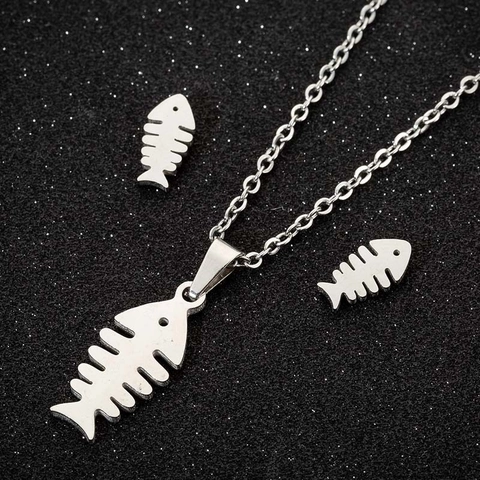 Collana E Orecchini A Lisca Di Pesce Acciaio Inossidabile Minimalista Stile Oceano Per Donne
