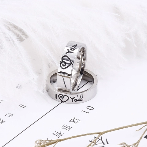 Edelstahl Ring Gravur I Love You Herz Muster Poliert Silberfarben Romantischer Schmuck Geschenk Für Paare