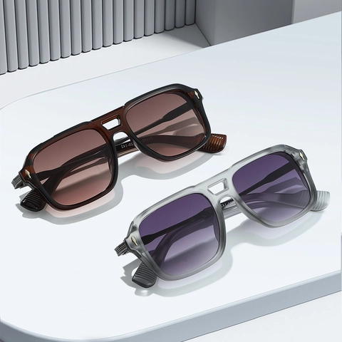 Sunglasses Retro Large Square PC Metal Frame UV400 Protection Double Bridge Fashion Driving Eyewear For Men