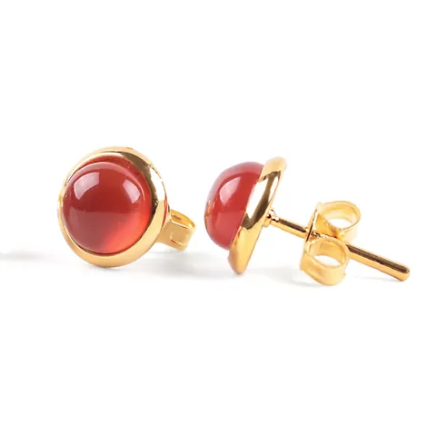 Round Natural Stone Stud Earrings For Women Gold Plated Alloy Cabochon Gemstone Simple Jewelry Boho Style