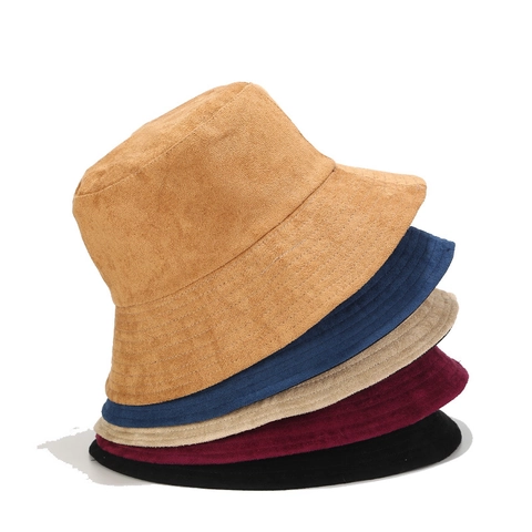 Vintage Faux Suede Bucket Hat Wide Brim Solid Color Reversible Sun Hat Outdoor Casual For Men Women