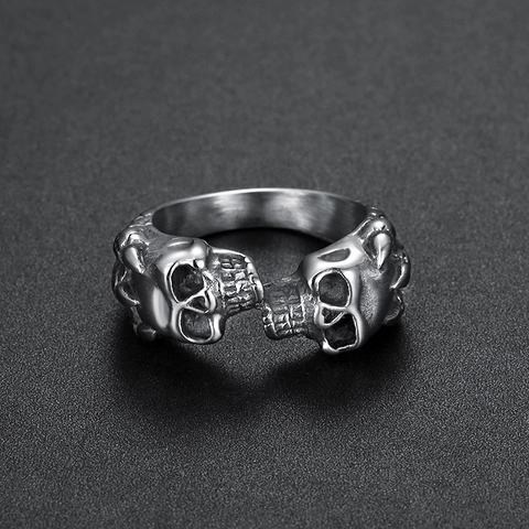 Double Skull Head Ring Stainless Steel Vintage Gothic Punk Biker Jewelry For Men Women