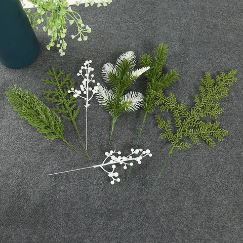 Kunstmatige Kerstdennennaalden Takken Witte Bessentrossen Plastic Picks Voor Doe Het Zelf Krans Slinger Kerstboom Decor