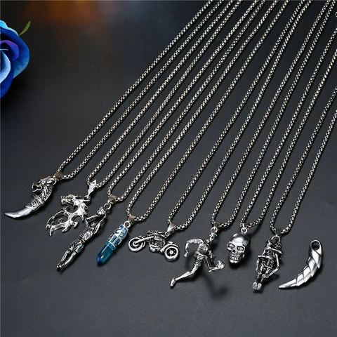 Collana Con Ciondolo In Lega Argento Antico Stile Gothic Punk Retro Hip Hop Gioielli Per Uomo Donna Vari Design Cool