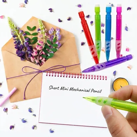 Mini Portamine Trasparente Luccicante Plastica Strumento Scrittura Portatile Con Impugnatura Gomma Gomma Per Studenti Ufficio