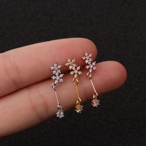 Boucles D'oreilles Cartilage En Acier Inoxydable Zircon Piercing Fleur Étoile Pendentif Style Coréen Pour Femmes Vis