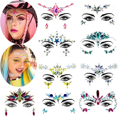 Face Rhinestones Stickers Iridescent Acrylic Gems For Music Festival Rave Party Mermaid Body Jewelry Forehead Eye Decor