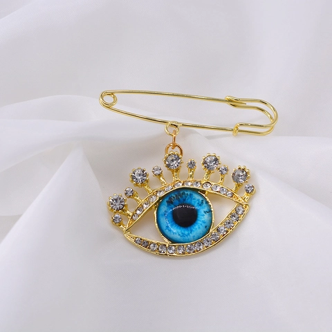 Evil Eye Brosche Legierung Strass Eingelegt Anti-Exposition Sicherheitsnadel Goldton Modeschmuck Für Damen