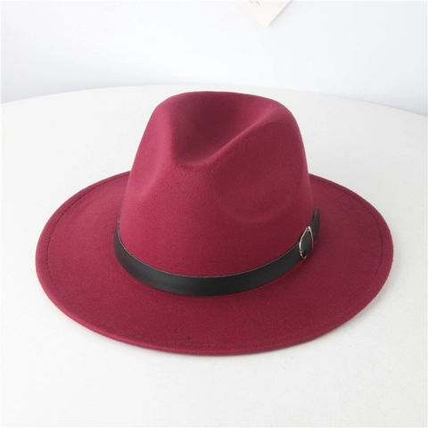 Vintage Fedora Hut Wollfilz Optik Breite Krempe Jazz Kappe Mit Ledergürtel Schnalle Retro Britischer Stil