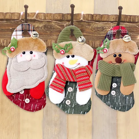 Calcetines Navidad Bolsas Regalo Colgantes Tela No Tejida Plaid Cascabeles Botones Papá Noel Muñeco De Nieve Reno Decoración
