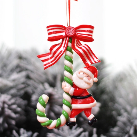 Christmas Candy Cane Hanging Ornaments Santa Claus Snowman Reindeer Polymer Clay Holiday Tree Decoration