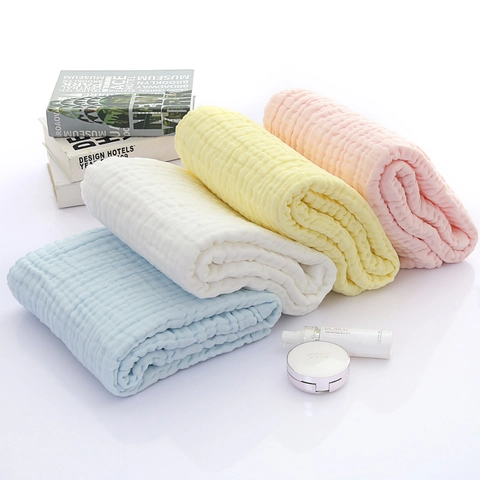 Baby Bath Towel Muslin Cotton Soft Absorbent Large Breathable Plain Color Gauze Blanket For Infants Newborns